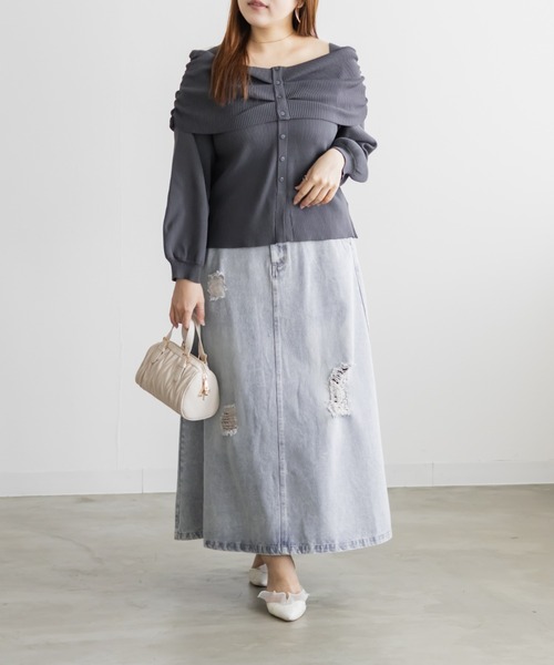 CLETTE（クレット）の「CLETTEオリジナルダメージ加工デニムスカート（スカート・レディース・サックスブルー/ブラック/ブルー・LL/3L/4L）」の11枚目の写真