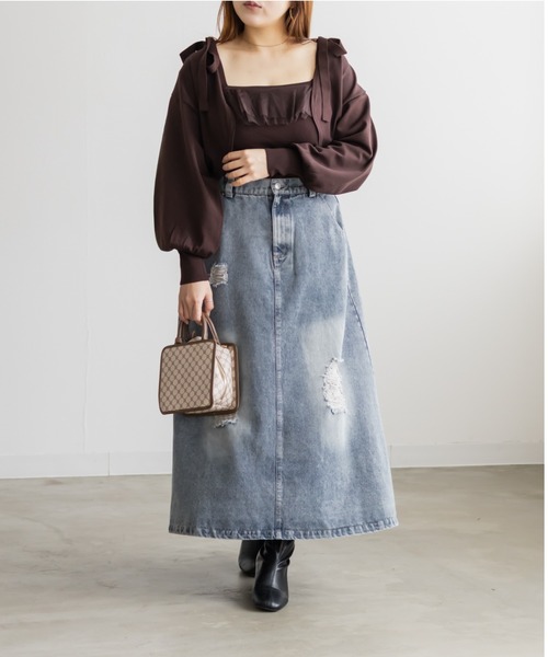 CLETTE（クレット）の「CLETTEオリジナルダメージ加工デニムスカート（スカート・レディース・サックスブルー/ブラック/ブルー・LL/3L/4L）」の16枚目の写真