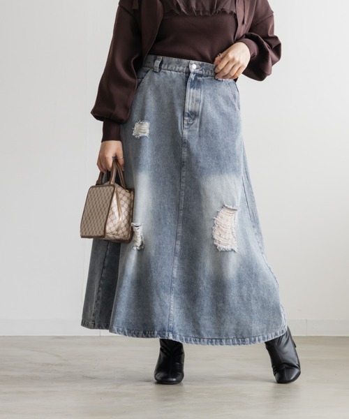 CLETTE（クレット）の「CLETTEオリジナルダメージ加工デニムスカート（スカート・レディース・サックスブルー/ブラック/ブルー・LL/3L/4L）」の13枚目の写真