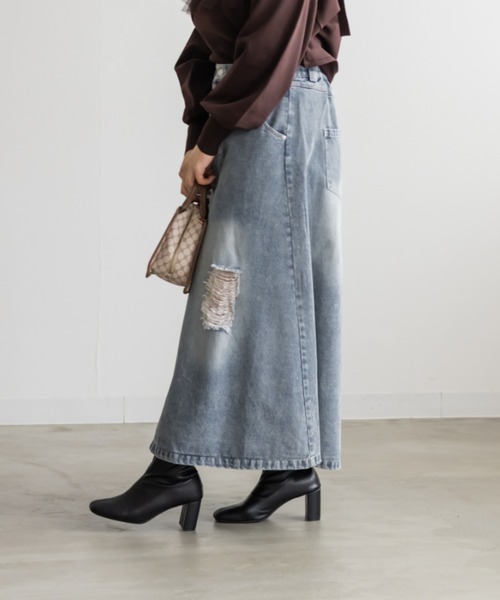 CLETTE（クレット）の「CLETTEオリジナルダメージ加工デニムスカート（スカート・レディース・サックスブルー/ブラック/ブルー・LL/3L/4L）」の14枚目の写真