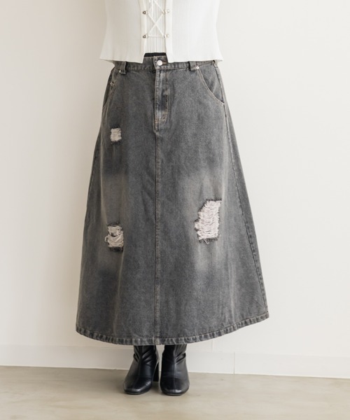 CLETTE（クレット）の「CLETTEオリジナルダメージ加工デニムスカート（スカート・レディース・サックスブルー/ブラック/ブルー・LL/3L/4L）」の17枚目の写真