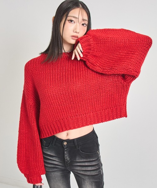 ANAP(アナップ)の「ロービング 天竺 ショート丈 ルーズシルエット ニット(ニット/セーター・レディース・アイボリー/ダークグレー/レッド・F)」の12枚目の写真