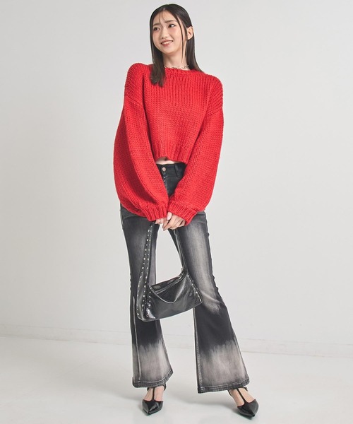 ANAP(アナップ)の「ロービング 天竺 ショート丈 ルーズシルエット ニット(ニット/セーター・レディース・アイボリー/ダークグレー/レッド・F)」の14枚目の写真