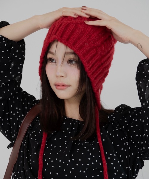 JUMELLE（ジュメロ）の「イヤーフラップニット帽（ニットキャップ/ビーニー・レディース・アイボリー/グレー/レッド・FREE）」の3枚目の写真