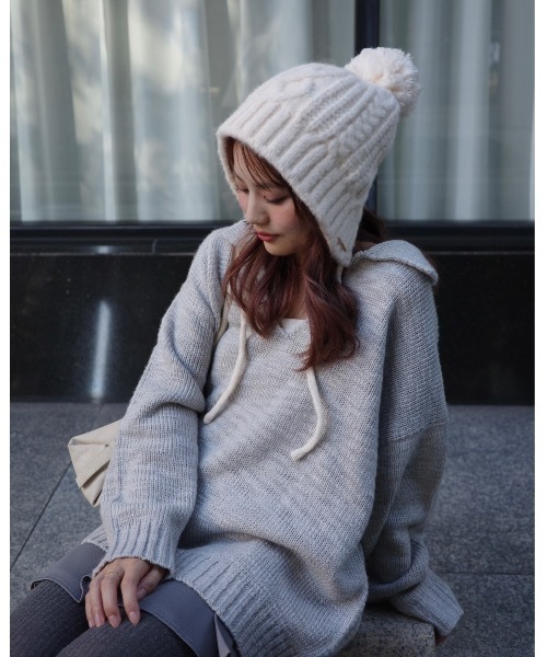 JUMELLE（ジュメロ）の「イヤーフラップニット帽（ニットキャップ/ビーニー・レディース・アイボリー/グレー/レッド・FREE）」の6枚目の写真