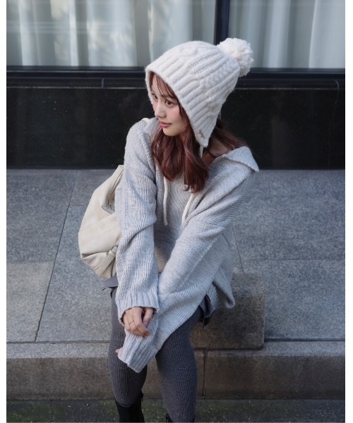 JUMELLE（ジュメロ）の「イヤーフラップニット帽（ニットキャップ/ビーニー・レディース・アイボリー/グレー/レッド・FREE）」の7枚目の写真