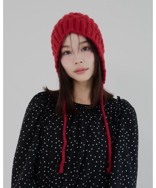JUMELLE（ジュメロ）の「イヤーフラップニット帽（ニットキャップ/ビーニー・レディース・アイボリー/グレー/レッド・FREE）」の10枚目の写真