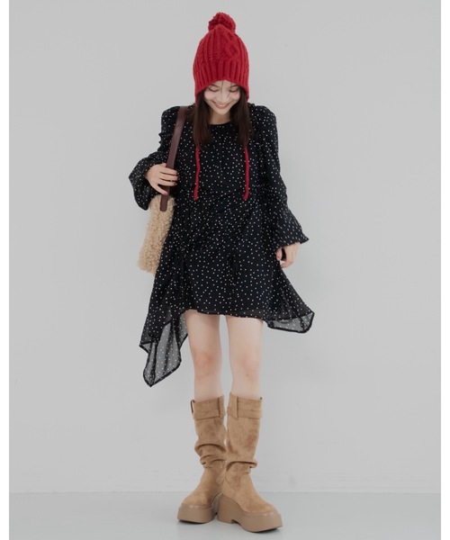 JUMELLE（ジュメロ）の「イヤーフラップニット帽（ニットキャップ/ビーニー・レディース・アイボリー/グレー/レッド・FREE）」の9枚目の写真