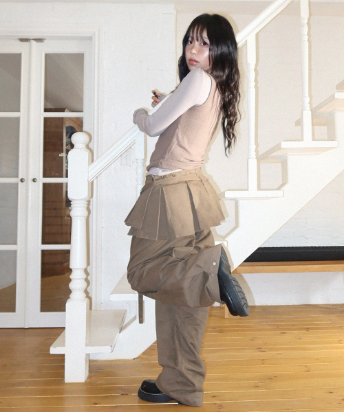 PLACE STUDIO（プレイススタジオ）の「プリーツスカートレイヤードワイドパンツ[ブラウン]（その他パンツ・レディース・ブラウン・FREE）」の3枚目の写真