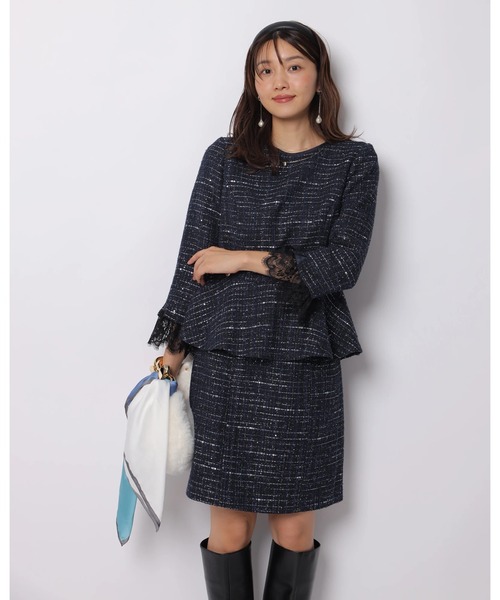 JUSGLITTY（ジャスグリッティー）の「ツイードぺプラムトップス（シャツ/ブラウス・レディース・ネイビー/ブラック・1/2）」の5枚目の写真