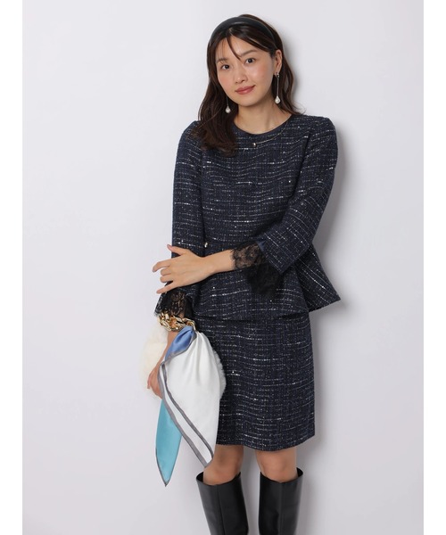 JUSGLITTY（ジャスグリッティー）の「ツイードぺプラムトップス（シャツ/ブラウス・レディース・ネイビー/ブラック・1/2）」の6枚目の写真