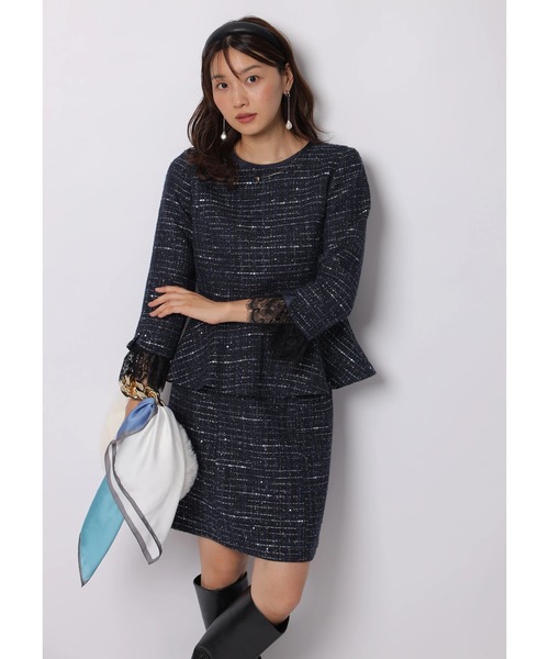 JUSGLITTY（ジャスグリッティー）の「ツイードぺプラムトップス（シャツ/ブラウス・レディース・ネイビー/ブラック・1/2）」の7枚目の写真