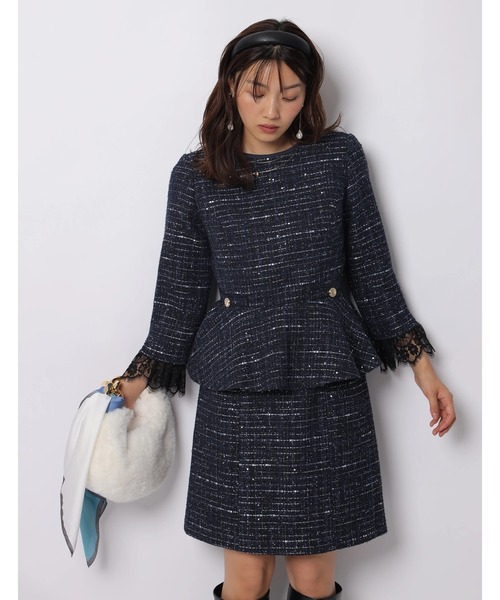 JUSGLITTY（ジャスグリッティー）の「ツイードぺプラムトップス（シャツ/ブラウス・レディース・ネイビー/ブラック・1/2）」の8枚目の写真