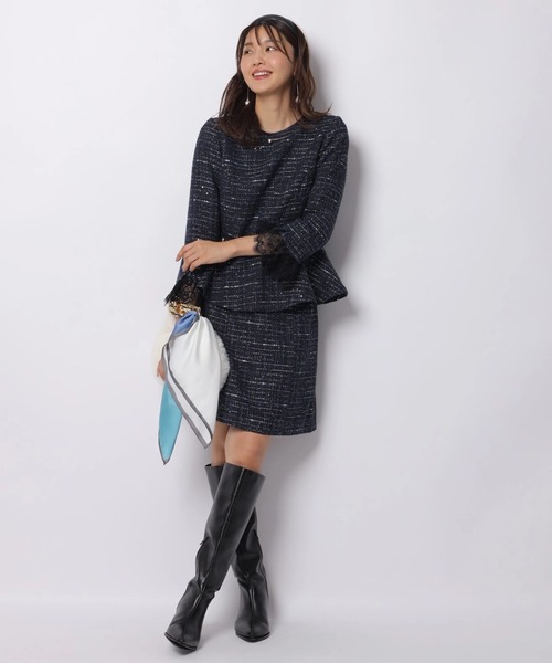JUSGLITTY（ジャスグリッティー）の「ツイードぺプラムトップス（シャツ/ブラウス・レディース・ネイビー/ブラック・1/2）」の9枚目の写真