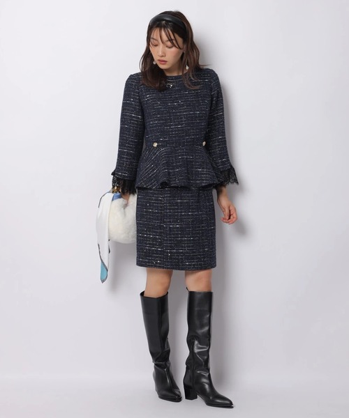 JUSGLITTY（ジャスグリッティー）の「ツイードぺプラムトップス（シャツ/ブラウス・レディース・ネイビー/ブラック・1/2）」の11枚目の写真