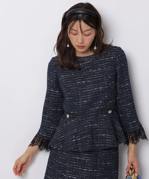 JUSGLITTY（ジャスグリッティー）の「ツイードぺプラムトップス（シャツ/ブラウス・レディース・ネイビー/ブラック・1/2）」の3枚目の写真