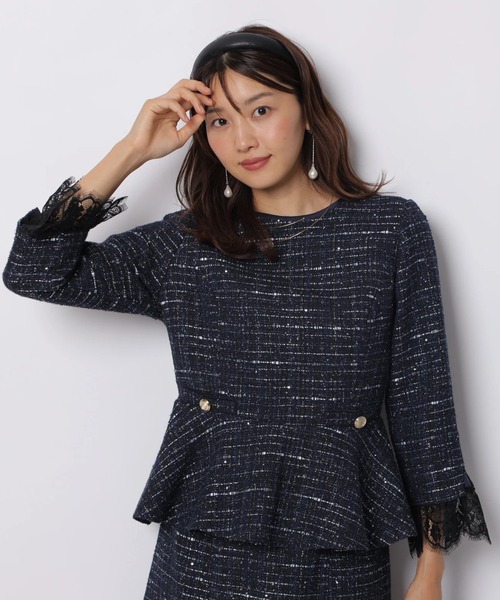 JUSGLITTY（ジャスグリッティー）の「ツイードぺプラムトップス（シャツ/ブラウス・レディース・ネイビー/ブラック・1/2）」の4枚目の写真