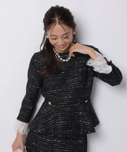 JUSGLITTY（ジャスグリッティー）の「ツイードぺプラムトップス（シャツ/ブラウス・レディース・ネイビー/ブラック・1/2）」の16枚目の写真