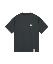 [ユニセックス]スモールマルチフラワードローイングスマイル半袖Tシャツ_チャコール