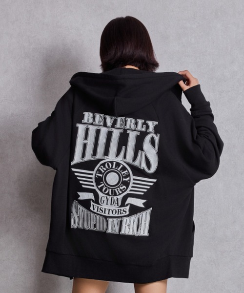 GYDA(ジェイダ)の「【WEB限定!!】BEVERLY HILLSスウェットBIGパーカー(パーカー・レディース・ピンク/ネイビー/グレー/ブラック・FREE)」の1枚目の写真