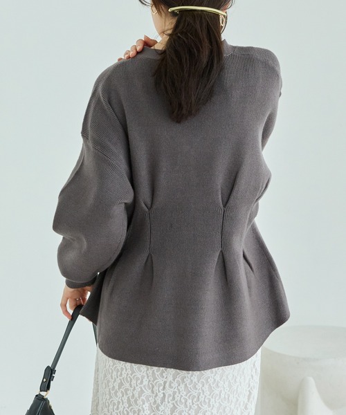 LAVEANGE（ラビアンジェ）の「【洗える】ウエストタックニットカーデ（カーディガン/ボレロ・レディース・ブラック/チャコールグレー/ピンク・F/3L/4L）」の7枚目の写真