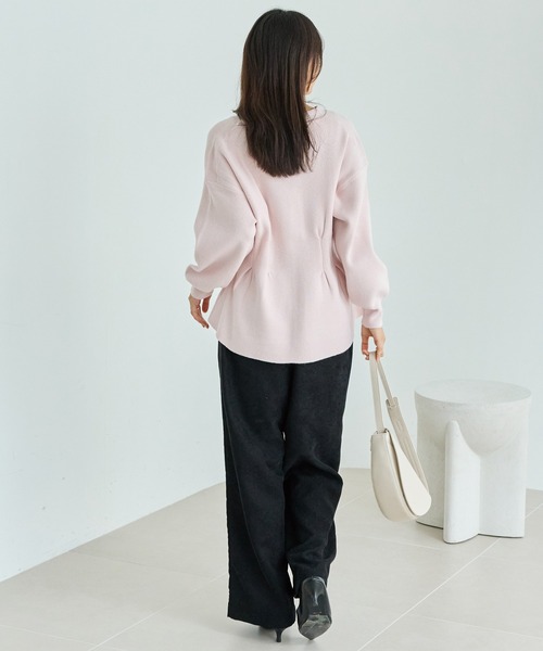 LAVEANGE（ラビアンジェ）の「【洗える】ウエストタックニットカーデ（カーディガン/ボレロ・レディース・ブラック/チャコールグレー/ピンク・F/3L/4L）」の18枚目の写真