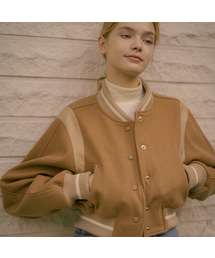 O3707 Irish crop varsity jacket_Camel brown