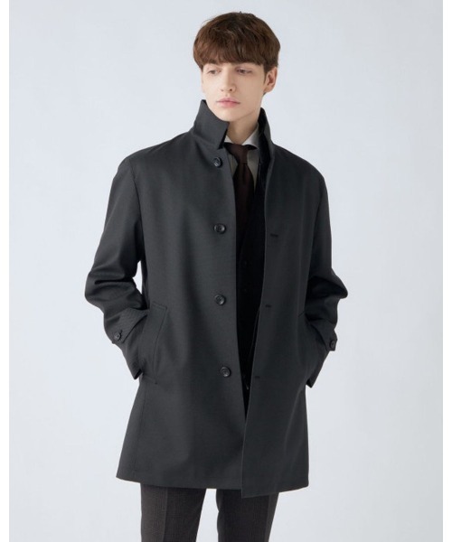 SUIT SELECT(スーツセレクト)の「レイヤードスタンドカラーコート/WATERPROOF(ステンカラーコート・メンズ・グレー・SMALL/MEDIUM/LARGE/X-LARGE/XX-LARGE)」の2枚目の写真