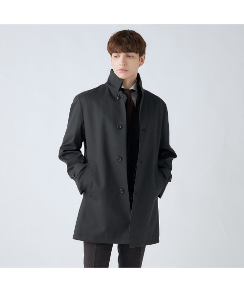 SUIT SELECT(スーツセレクト)の「レイヤードスタンドカラーコート/WATERPROOF(ステンカラーコート・メンズ・グレー・SMALL/MEDIUM/LARGE/X-LARGE/XX-LARGE)」の4枚目の写真