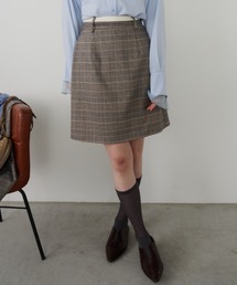 グレンチェック ミニ スカート」に該当するグレー/灰色系の