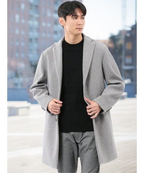 TAKA-Q(タカキュー)の「【ストレッチ メルトン】タカキュー チェスターコート(チェスターコート・メンズ・グレー系その他2/ネイビー・MEDIUM/LARGE/X-LARGE/3L)」の1枚目の写真