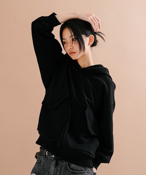 NO NEED(ノーニード)の「【PUNCHLINE】Big Pocket Pigment Hoodie/JJHD9162(スウェット・メンズ・ブラック/ベージュ/パープル/ダークグレー・L/M)」の6枚目の写真