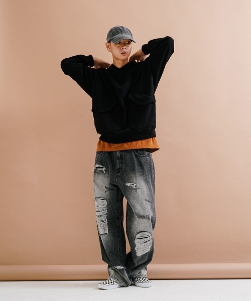 NO NEED(ノーニード)の「【PUNCHLINE】Big Pocket Pigment Hoodie/JJHD9162(スウェット・メンズ・ブラック/ベージュ/パープル/ダークグレー・L/M)」の8枚目の写真