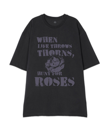 [オーバーサイズ]ローズ 13番手 綿 ラウンドネック 半袖Tシャツ_チャコール