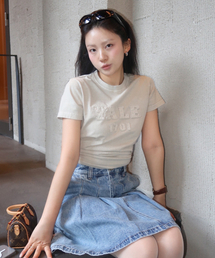 ウィメンズピグメントアプリケTシャツ_アイボリー