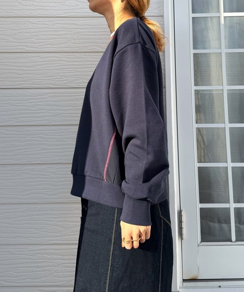 Q(キュー)の「リブネックオープンZIP トップス(カーディガン/ボレロ・レディース・杢グレー/ネイビー・MEDIUM)」の4枚目の写真