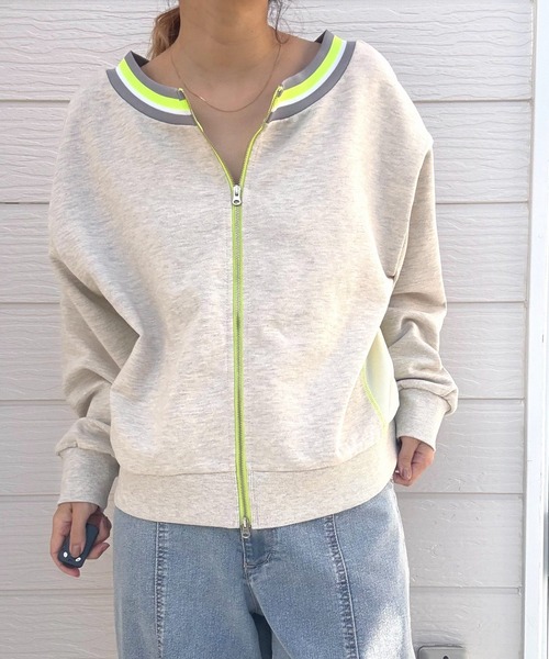 Q(キュー)の「リブネックオープンZIP トップス(カーディガン/ボレロ・レディース・杢グレー/ネイビー・MEDIUM)」の17枚目の写真