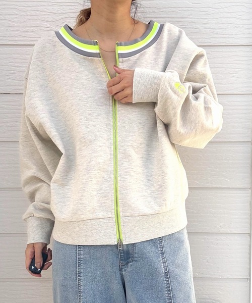 Q(キュー)の「リブネックオープンZIP トップス(カーディガン/ボレロ・レディース・杢グレー/ネイビー・MEDIUM)」の18枚目の写真