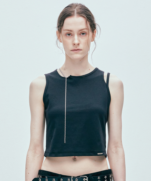 S SY(エスエスワイ)の「ラップハートチェーンスリーブレスブラック(Tシャツ/カットソー・レディース・その他・SMALL/MEDIUM)」の1枚目の写真