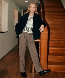 check tuck pants - brown
