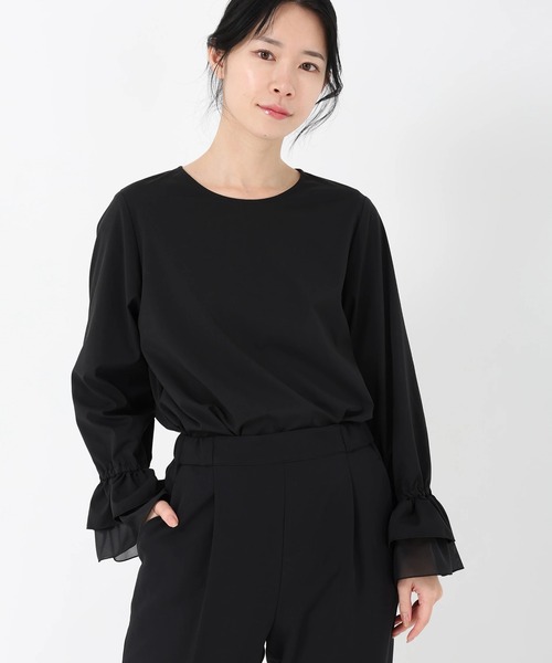 STRAWBERRY-FIELDS(ストロベリーフィールズ)の「ミルキータフタ*フローラクロス_袖コンシャスシャツブラウス(シャツ/ブラウス・レディース・キナリ/ブラック・2)」の2枚目の写真