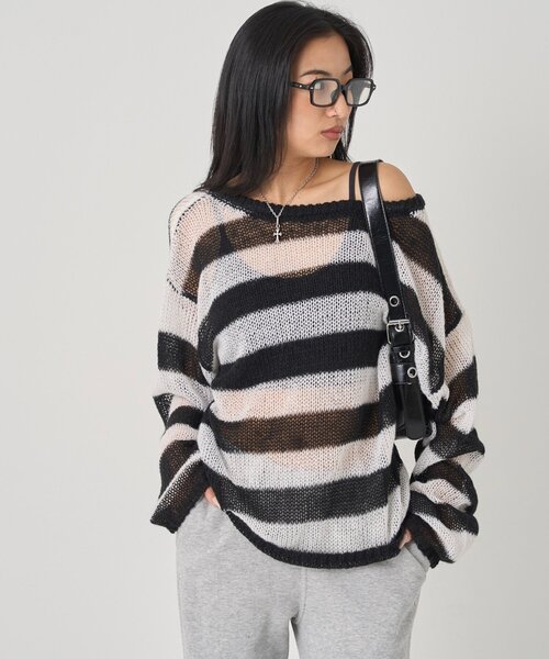 WHO'S WHO gallery（フーズフーギャラリー）の「ワイドボーダーメッシュニット（ニット/セーター・レディース・イエロー/グレー/ブラック/レッド・FREE）」の14枚目の写真