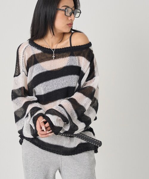 WHO'S WHO gallery（フーズフーギャラリー）の「ワイドボーダーメッシュニット（ニット/セーター・レディース・イエロー/グレー/ブラック/レッド・FREE）」の17枚目の写真