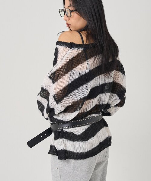 WHO'S WHO gallery（フーズフーギャラリー）の「ワイドボーダーメッシュニット（ニット/セーター・レディース・イエロー/グレー/ブラック/レッド・FREE）」の18枚目の写真