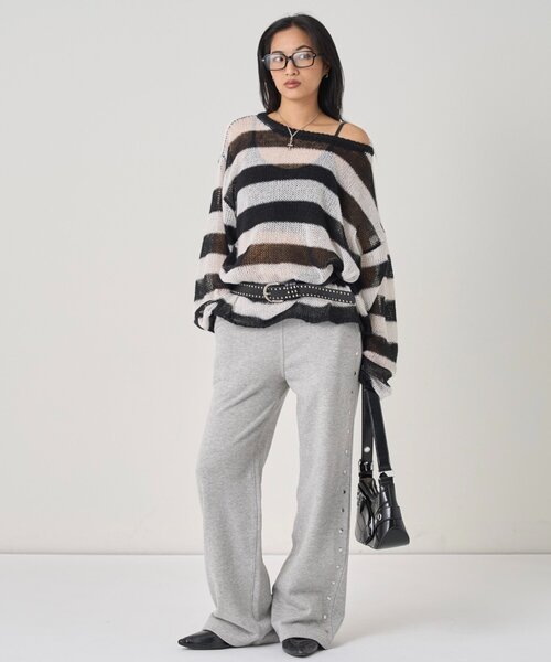 WHO'S WHO gallery（フーズフーギャラリー）の「ワイドボーダーメッシュニット（ニット/セーター・レディース・イエロー/グレー/ブラック/レッド・FREE）」の19枚目の写真