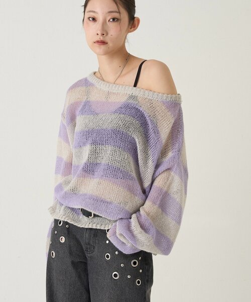 WHO'S WHO gallery（フーズフーギャラリー）の「ワイドボーダーメッシュニット（ニット/セーター・レディース・イエロー/グレー/ブラック/レッド・FREE）」の20枚目の写真