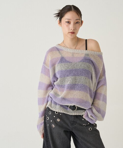 WHO'S WHO gallery（フーズフーギャラリー）の「ワイドボーダーメッシュニット（ニット/セーター・レディース・イエロー/グレー/ブラック/レッド・FREE）」の21枚目の写真