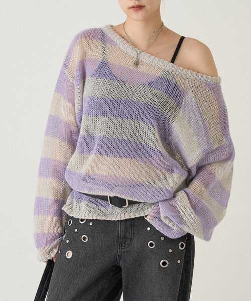 WHO'S WHO gallery（フーズフーギャラリー）の「ワイドボーダーメッシュニット（ニット/セーター・レディース・イエロー/グレー/ブラック/レッド・FREE）」の22枚目の写真