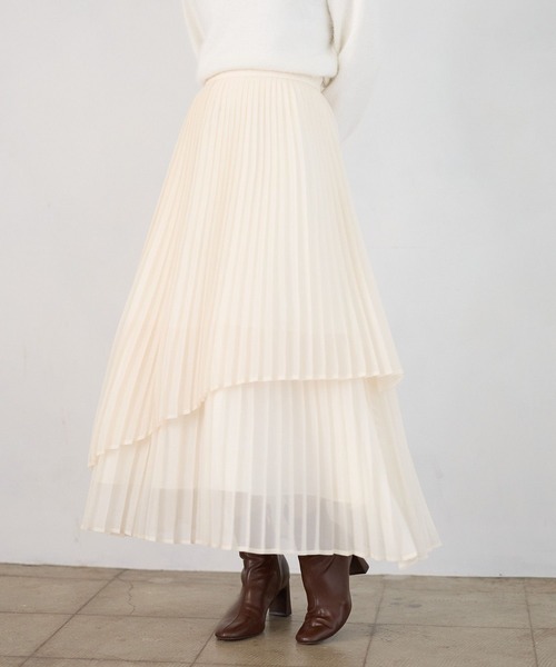 Andemiu（アンデミュウ）の「プリーツティアードスカート632906（スカート・レディース・アイボリー/ブラック/ホワイト/ライトブルー・FREE）」の3枚目の写真