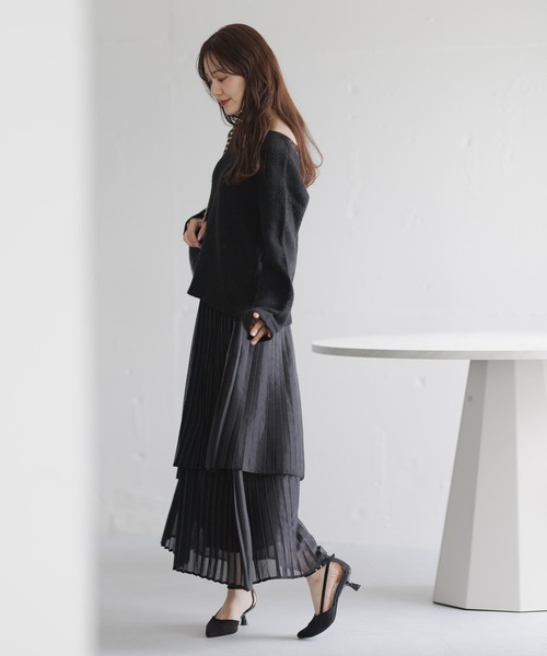 Andemiu（アンデミュウ）の「プリーツティアードスカート632906（スカート・レディース・アイボリー/ブラック/ホワイト/ライトブルー・FREE）」の5枚目の写真